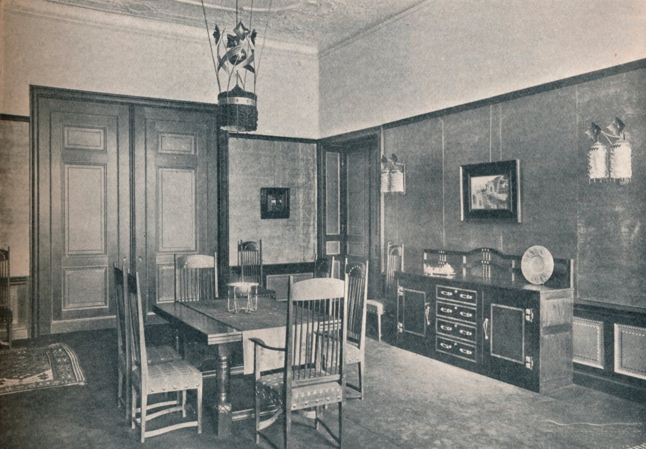 Egy berlini lakás étkezőjének kilátása, M. H. Baillie Scott tervezte, 1909. alkotó: Unbekannt