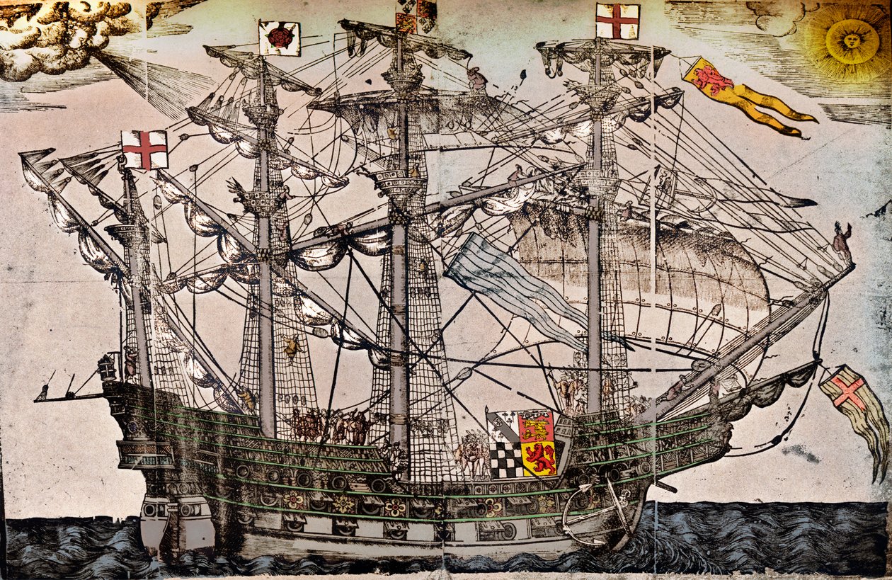 Egy fametszet egy hajóról, amelyről úgy tartják, hogy The Ark Royal, c1587 alkotó: Unbekannt