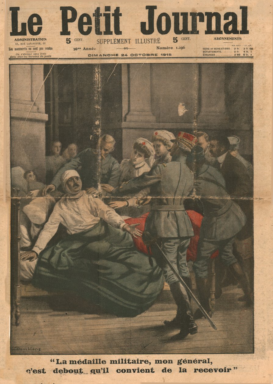 Egy sebesült megpróbál felállni, hogy átvegye az 1915-ös kitüntetését. alkotó: Unbekannt