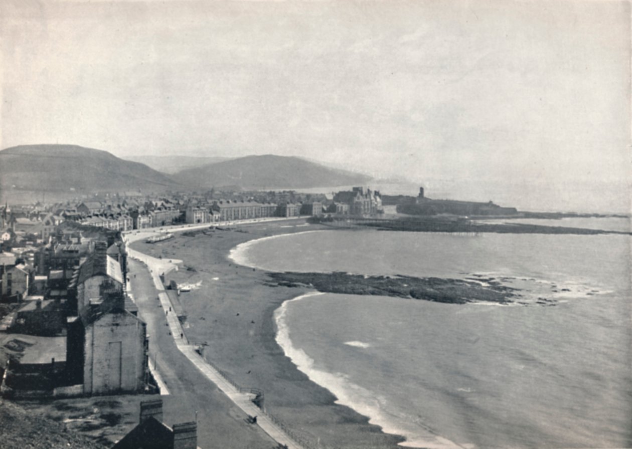 Aberystwyth – Kilátás az öbölre, a kastély és az egyetemi főiskola bemutatásával, 1895 alkotó: Unbekannt