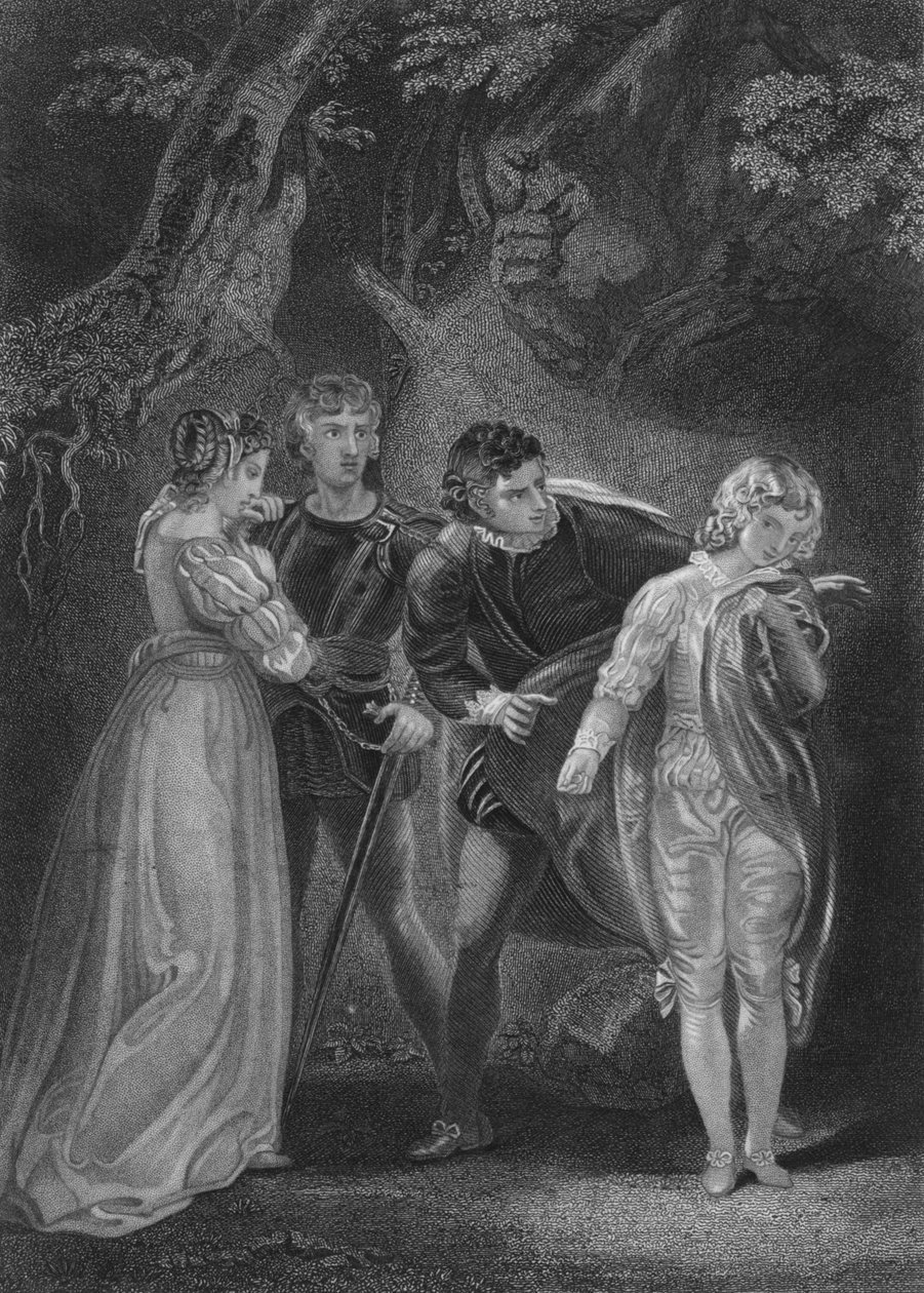 V. felvonás iv. jelenet a The Two Gentlemen of Verona, c19. századból alkotó: Unbekannt
