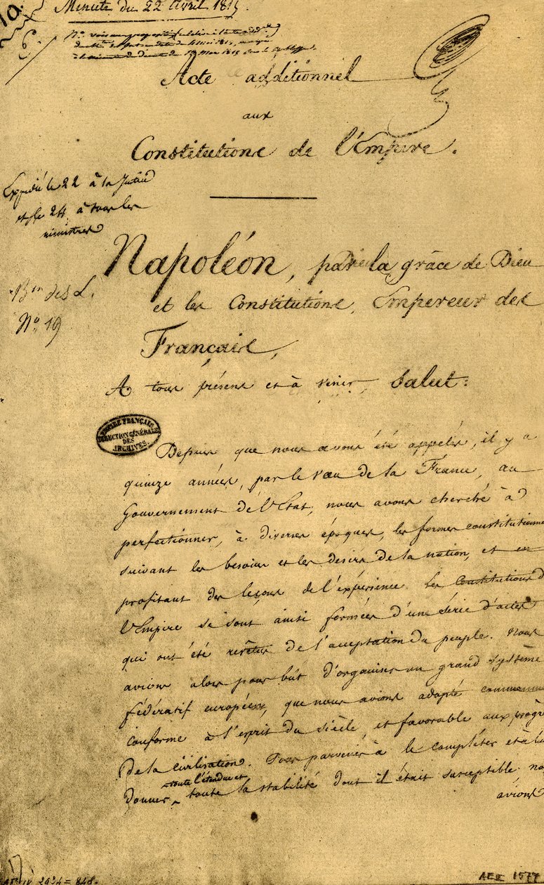 Kiegészítő törvény a Birodalom alkotmányaihoz, 1815. április 22., 1921. alkotó: Unbekannt