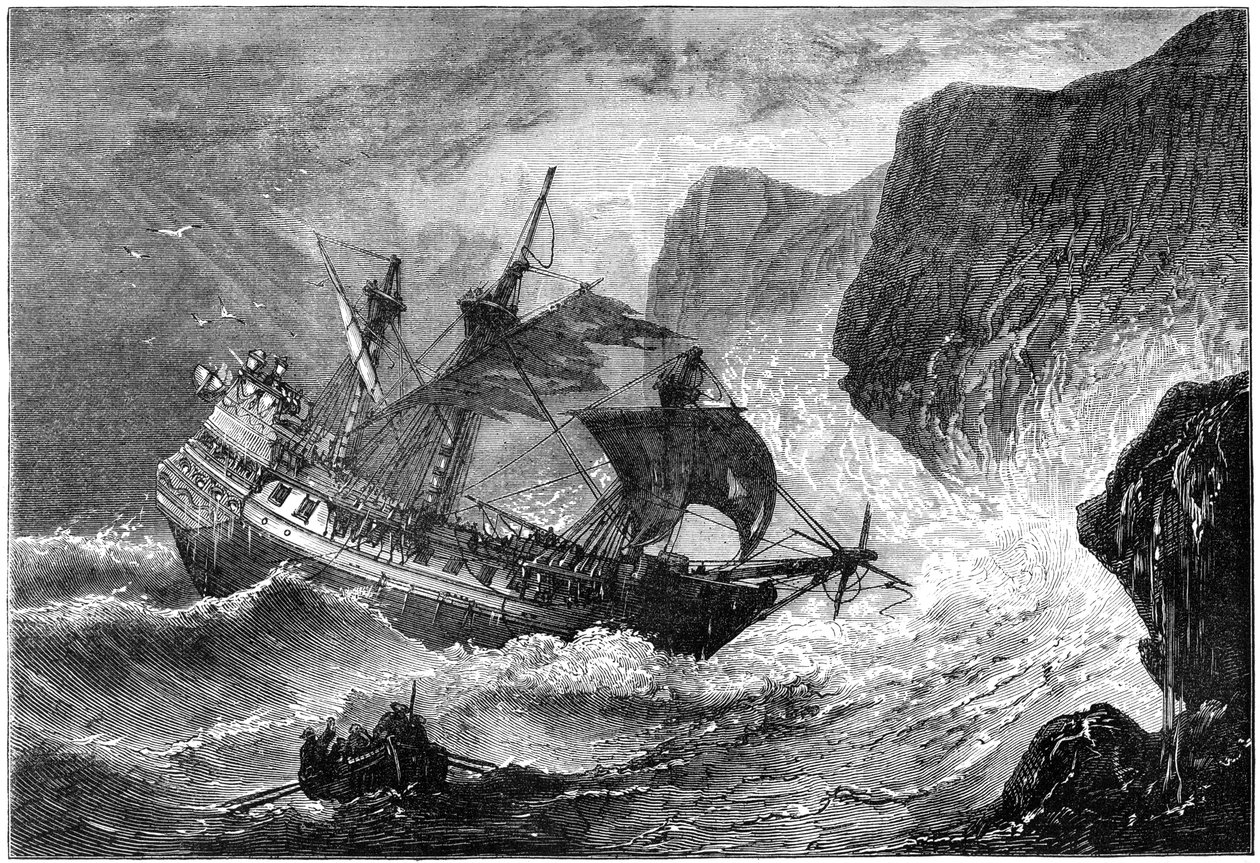 Somers admirális a parton vezeti hajóját, Bermuda, 1609 c1880 alkotó: Unbekannt