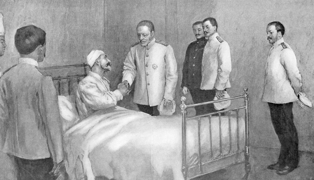 Togo admirális meglátogatta Rozsesztvenszkij orosz admirálist a kórházban, orosz-japán háború, 1904-5 alkotó: Unbekannt