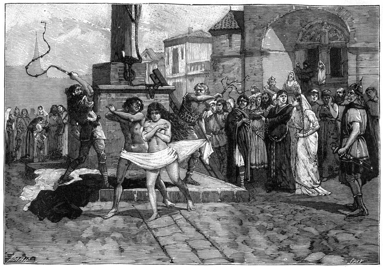 Házasságtörőket ostoroznak nyilvánosan, Franciaország, 8. század 1882-1884 alkotó: Unbekannt