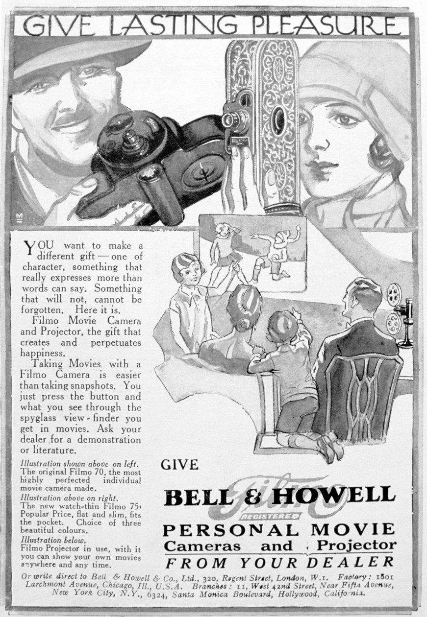 Bell & Howell személyi filmkamerák és projektorok hirdetése, 1920-as évek alkotó: Unbekannt