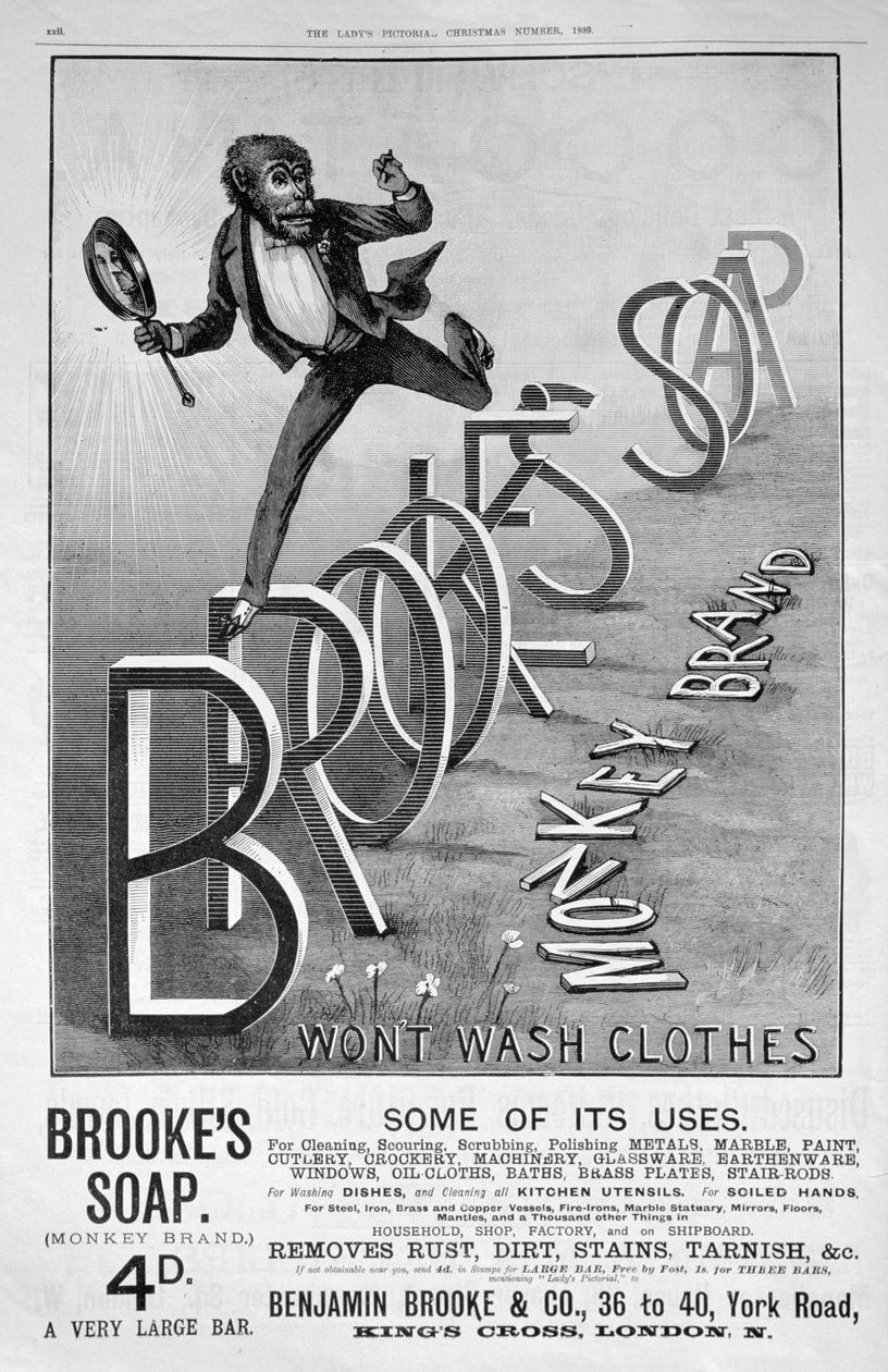 A Brookes Monkey márkájú szappan hirdetése, 1889 alkotó: Unbekannt
