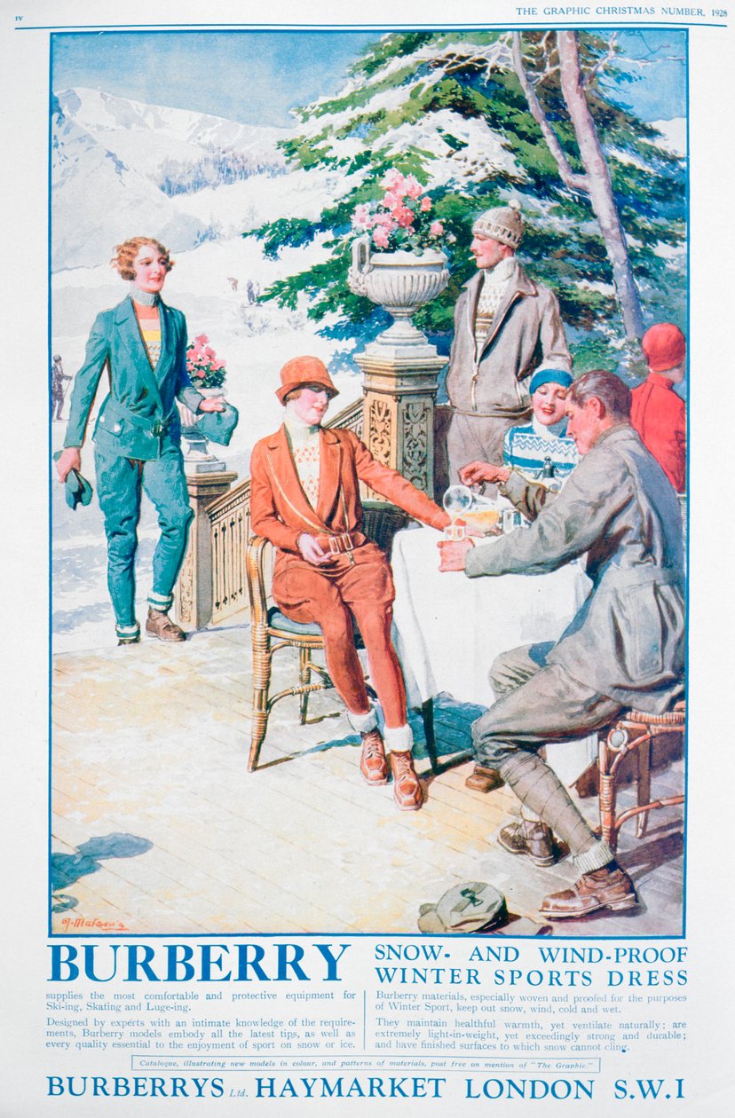 Burberry hó- és szélálló téli sportruha hirdetése, 1928 alkotó: Unbekannt