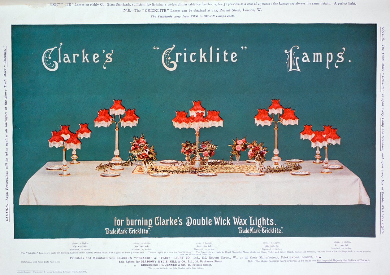 Clarkes Cricklite lámpák hirdetése, 1899 alkotó: Unbekannt