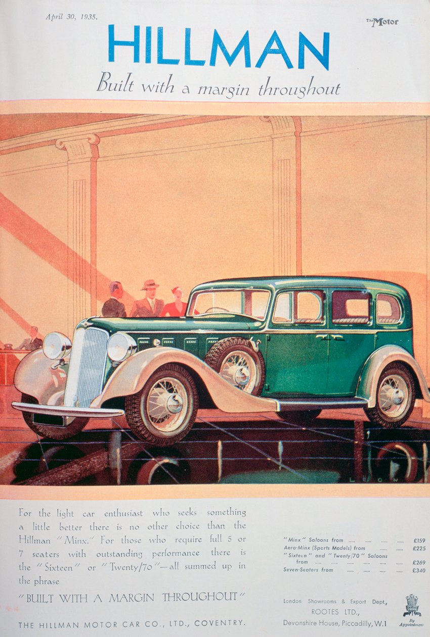 Hillman autók hirdetése, 1935 alkotó: Unbekannt