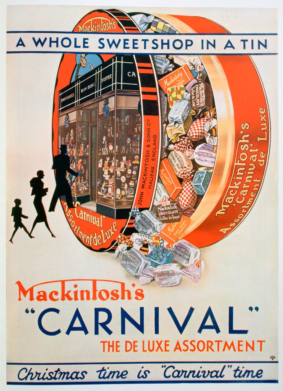 A Mackintoshs karneváli karneváli karamellválaszték hirdetése, 1930 alkotó: Unbekannt