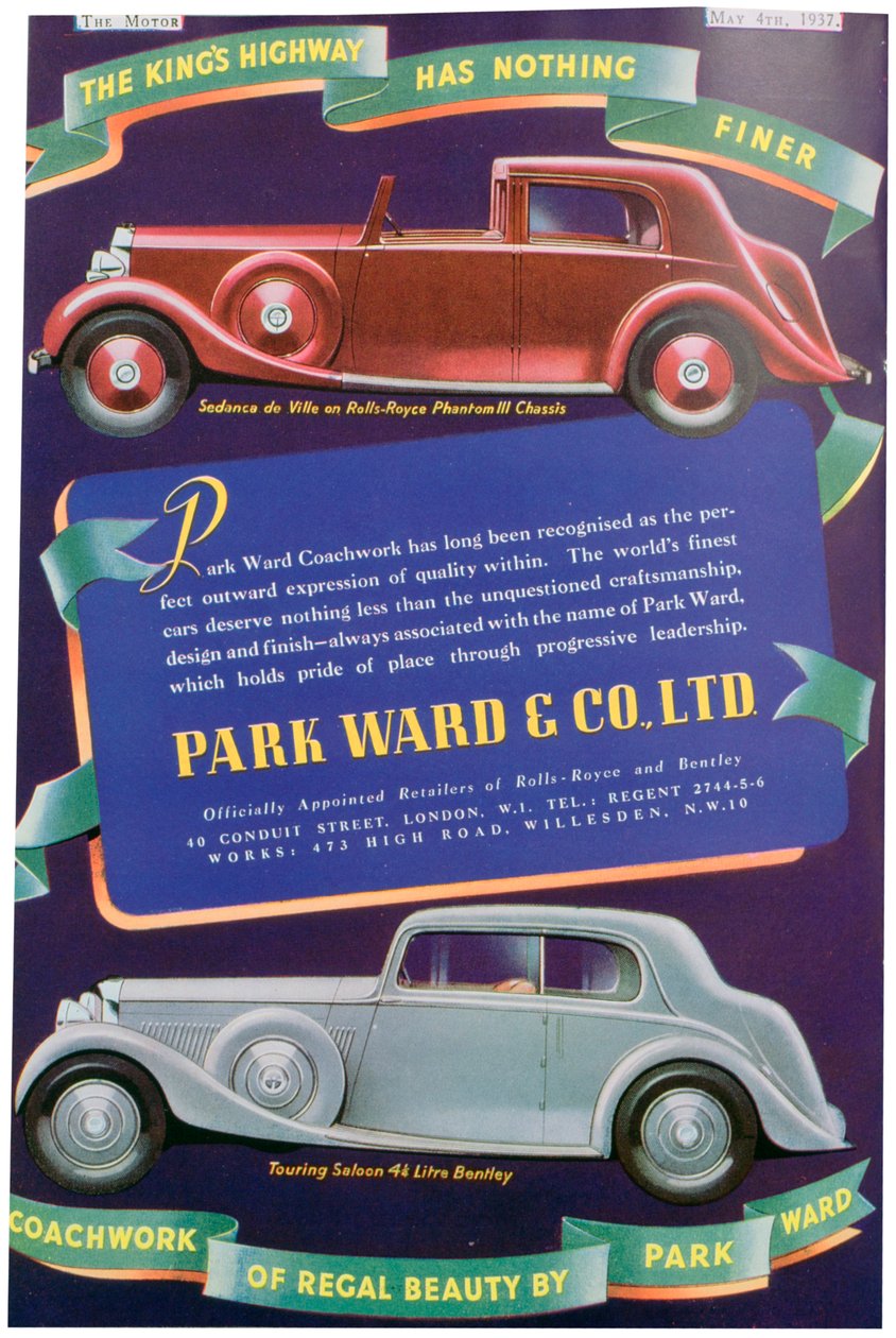 A Park Ward and Co autókarosszéria hirdetése, 1937 alkotó: Unbekannt