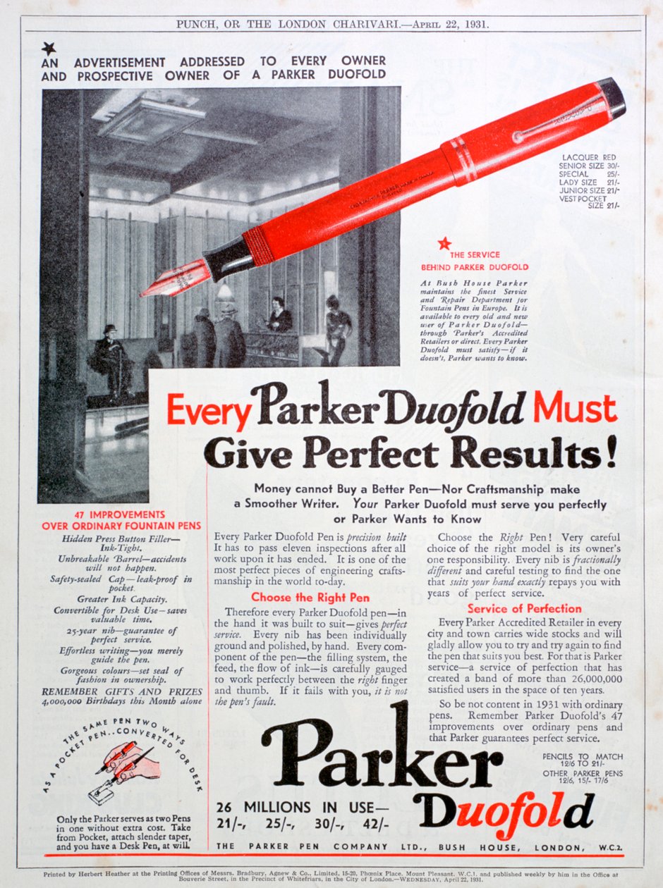 Parker tollak hirdetése, 1931 alkotó: Unbekannt