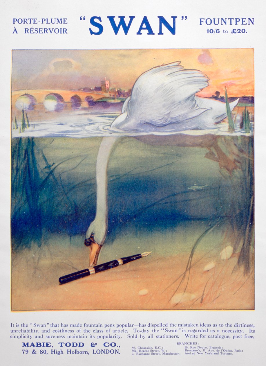Swan töltőtollak hirdetése, c1906 alkotó: Unbekannt