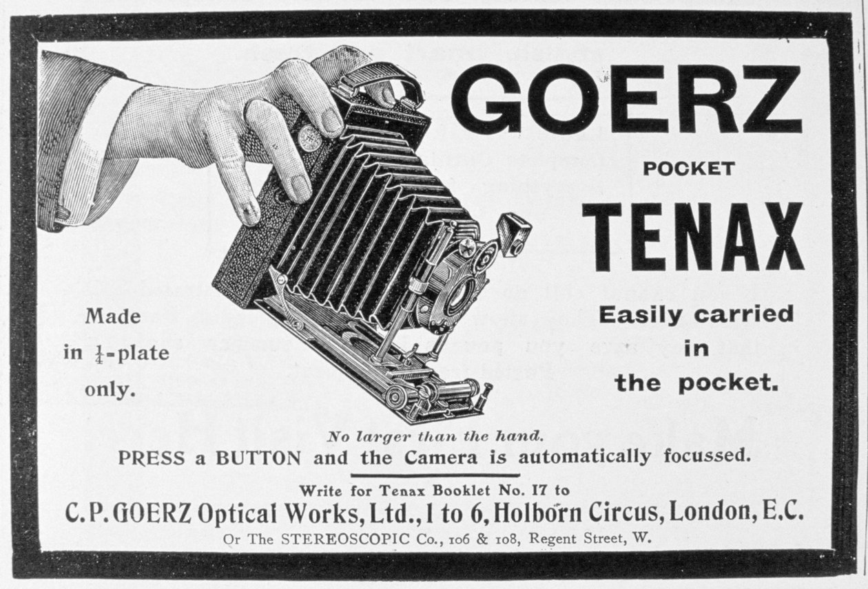 A Goerz Pocket Tenax fényképezőgép hirdetése, 1909 alkotó: Unbekannt