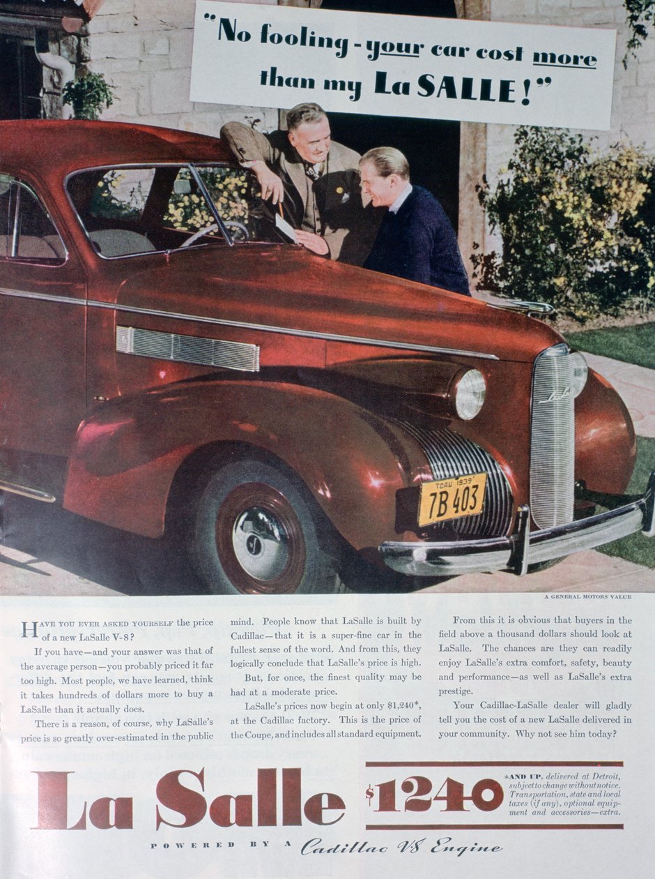A LaSalle V8-as autó hirdetése, 1939 alkotó: Unbekannt
