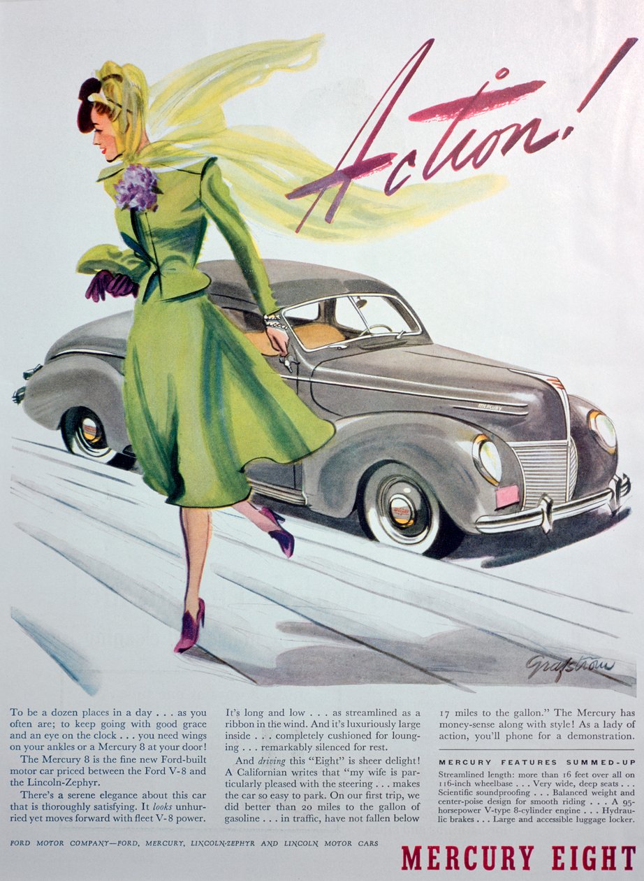 A Mercury Eight autó reklámja, 1939 alkotó: Unbekannt