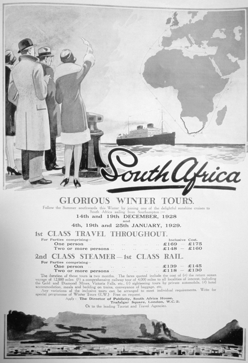 Reklám dél-afrikai téli túrákhoz, 1928 alkotó: Unbekannt