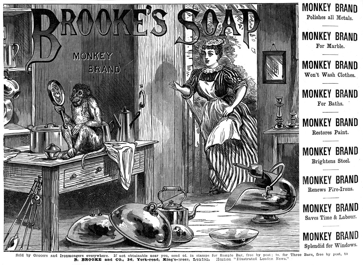A Brookes Monkey márkájú szappan reklámja, 1887 alkotó: Unbekannt