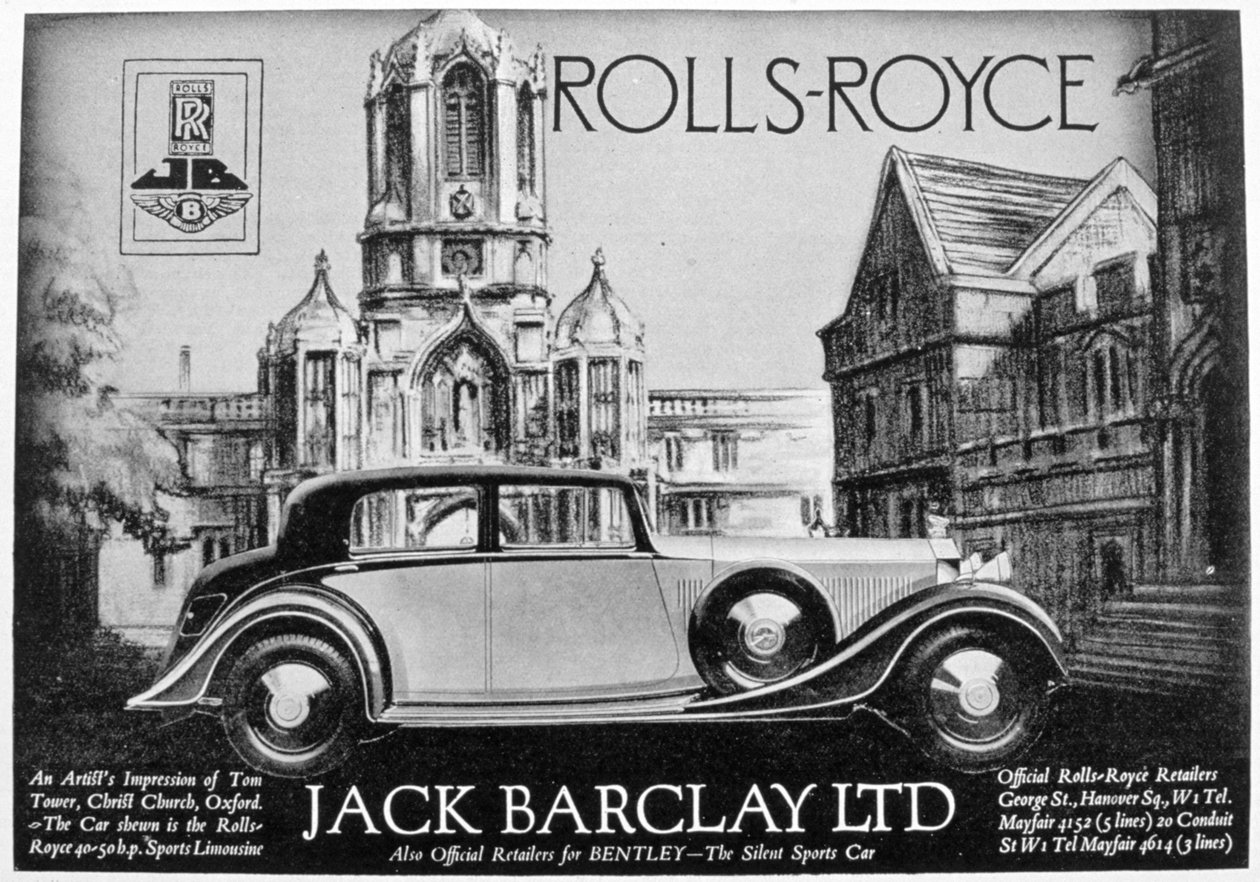 Hirdetés a Jack Barclay Ltd., a Rolls-Royce és a Bentley kereskedők számára, 1935 alkotó: Unbekannt