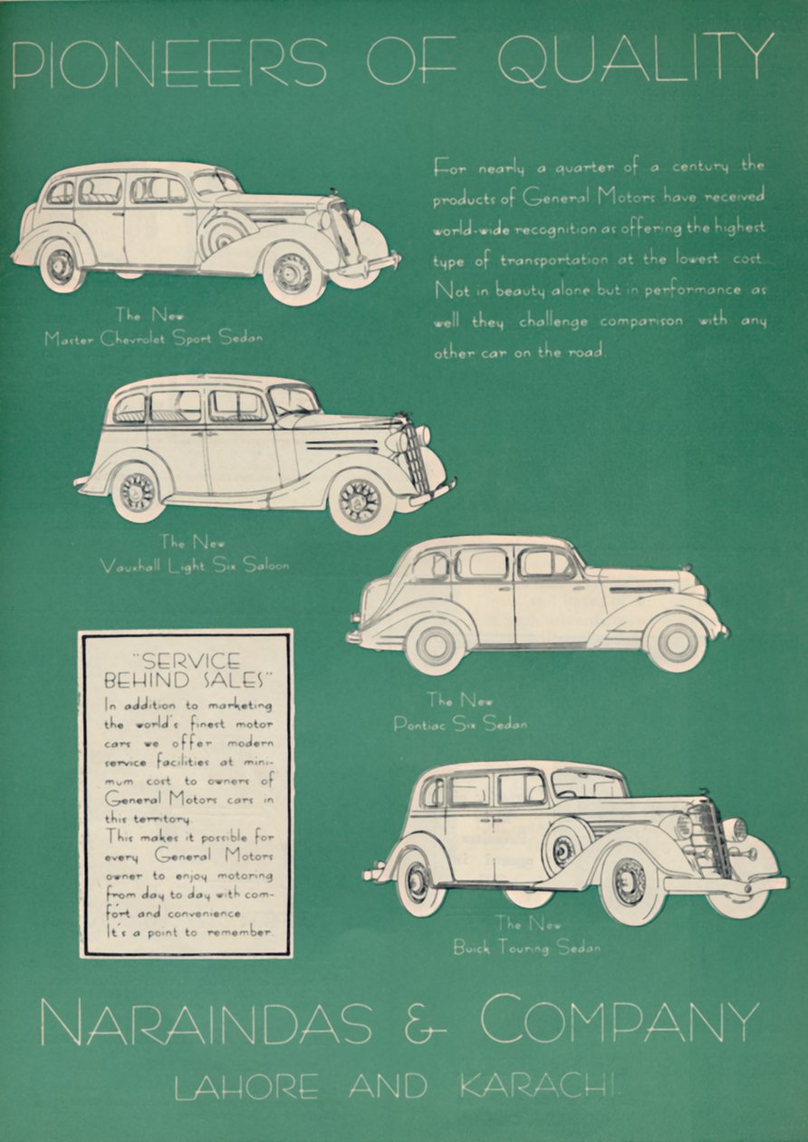 A Naraindas & Company személygépkocsi-beszállító hirdetése, 1936. alkotó: Unbekannt