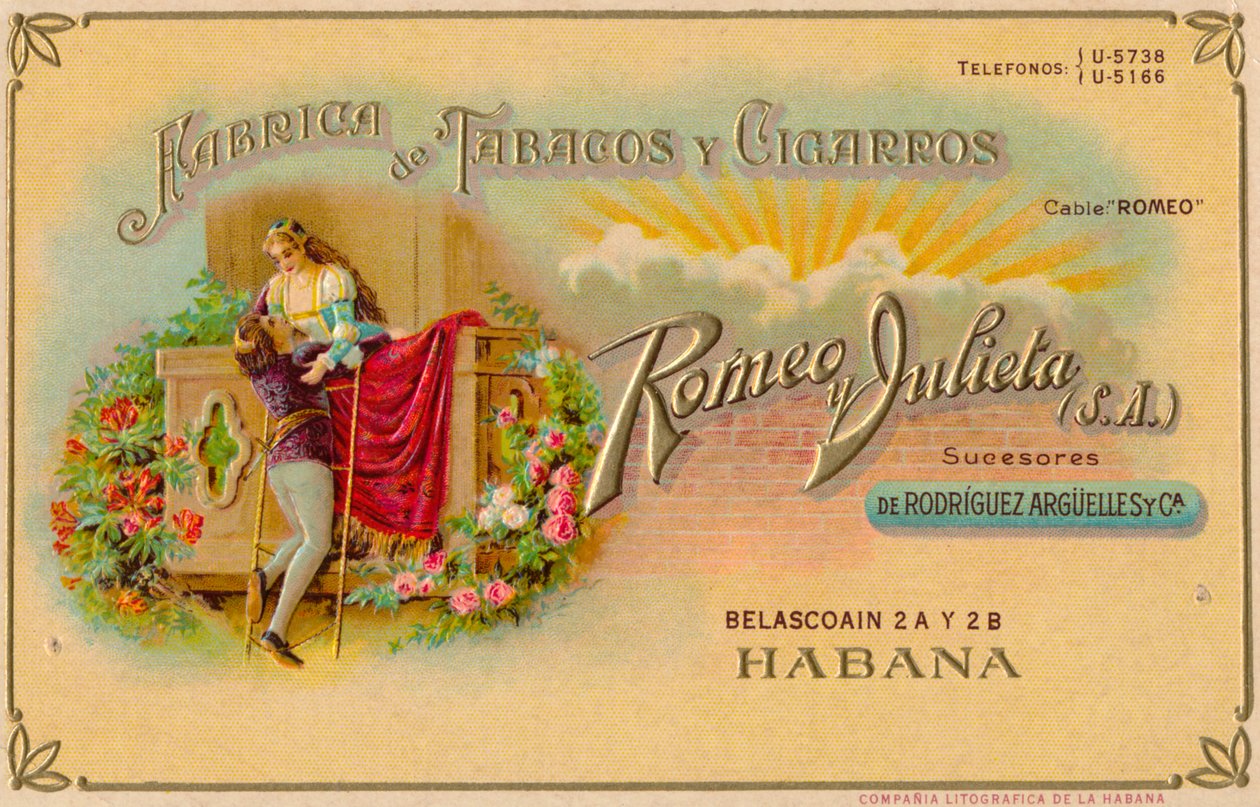 Romeo y Julieta szivarok reklámja, 1900-as évek alkotó: Unbekannt