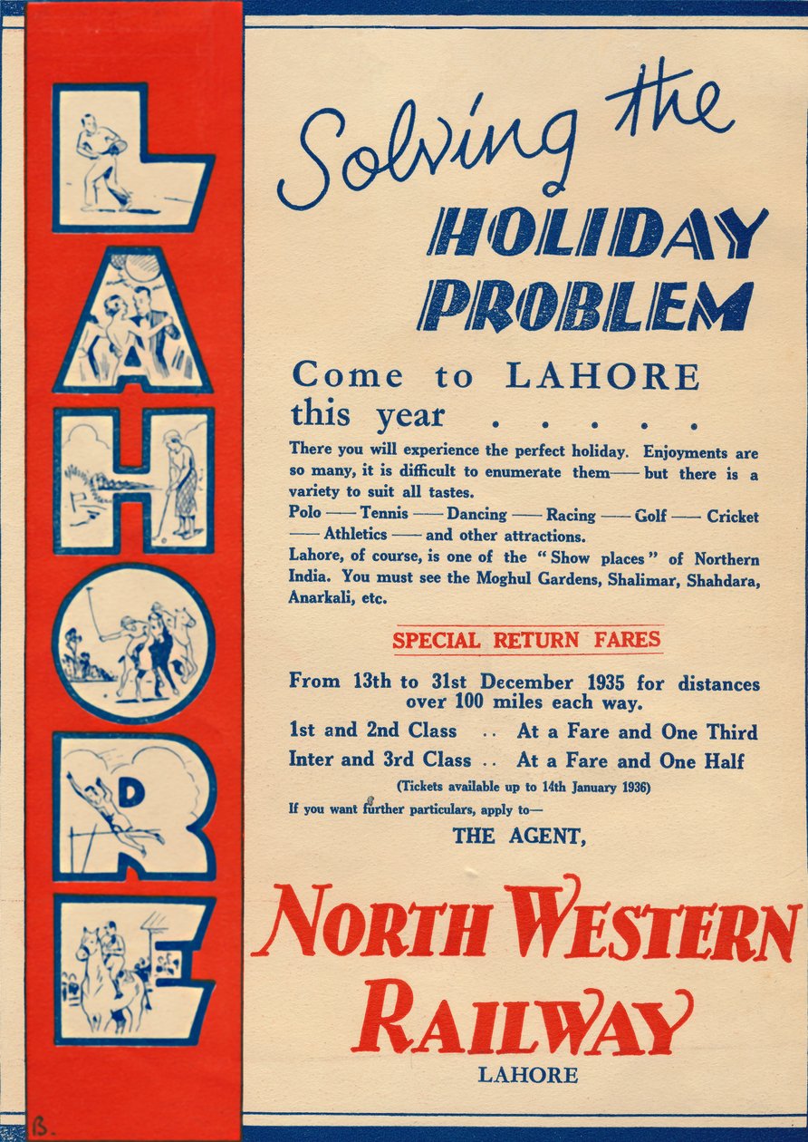 A Lahore-i utazást népszerűsítő North Western Railway reklámja, 1936. alkotó: Unbekannt