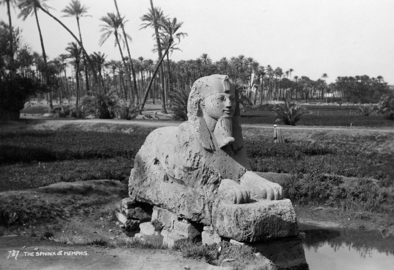 Alabástrom szfinx Memphisben, Egyiptomban, az 1920-as évektől az 1930-as évekig alkotó: Unbekannt