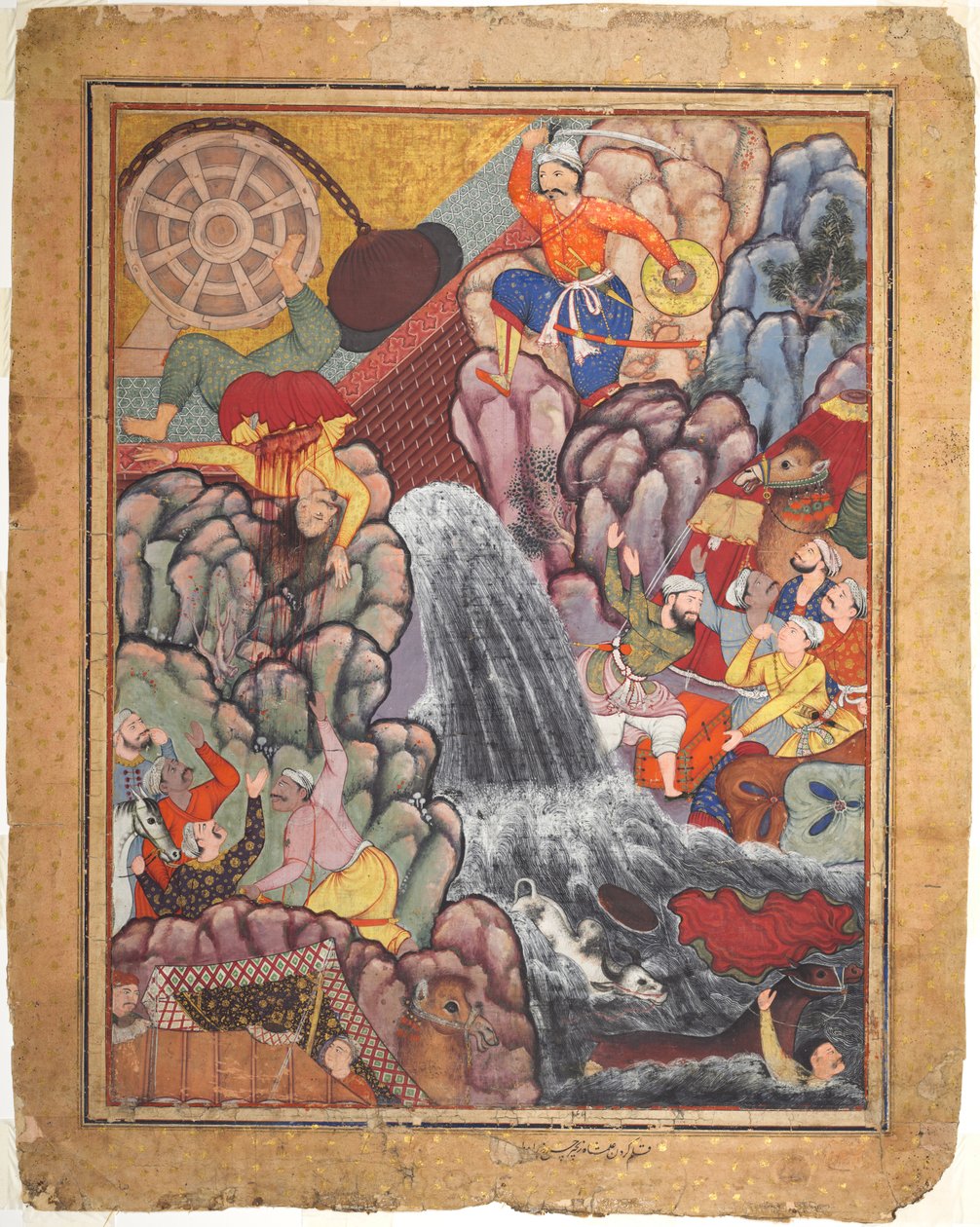Alamshah hasadása a kerék lánca alatt, egy Hamza-nama... 11. kötetéből, kb. 1560-1570 alkotó: Unbekannt