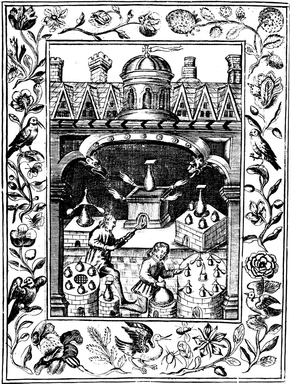 Különféle kemencéket és edényeket bemutató alkímiai laboratórium, 1652 alkotó: Unbekannt