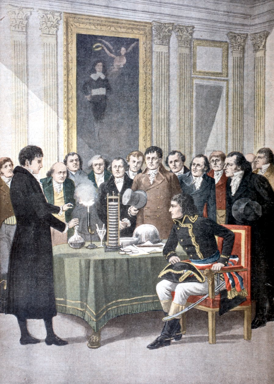 Alessandro Volta, Napóleonnak bemutatja a cölöpüteget, c1800 1901 alkotó: Unbekannt