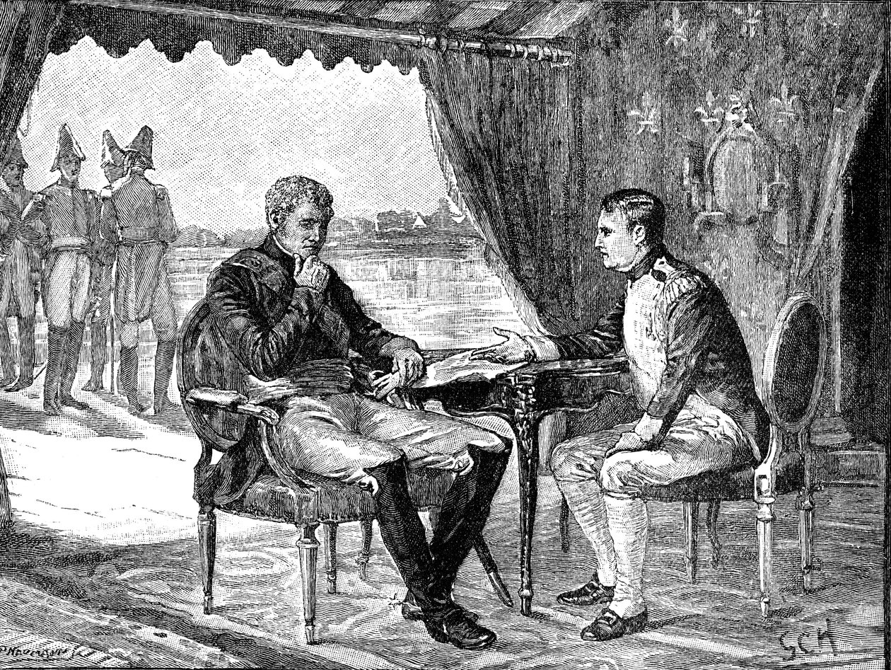 I. Sándor orosz és I. Bonaparte Napóleon francia Tilsitben, 1807 c1880 alkotó: Unbekannt