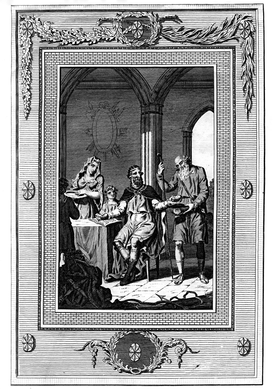 Nagy Alfréd, aki felosztja kenyerét egy szegény zarándokokkal, 9. század, 1772 alkotó: Unbekannt
