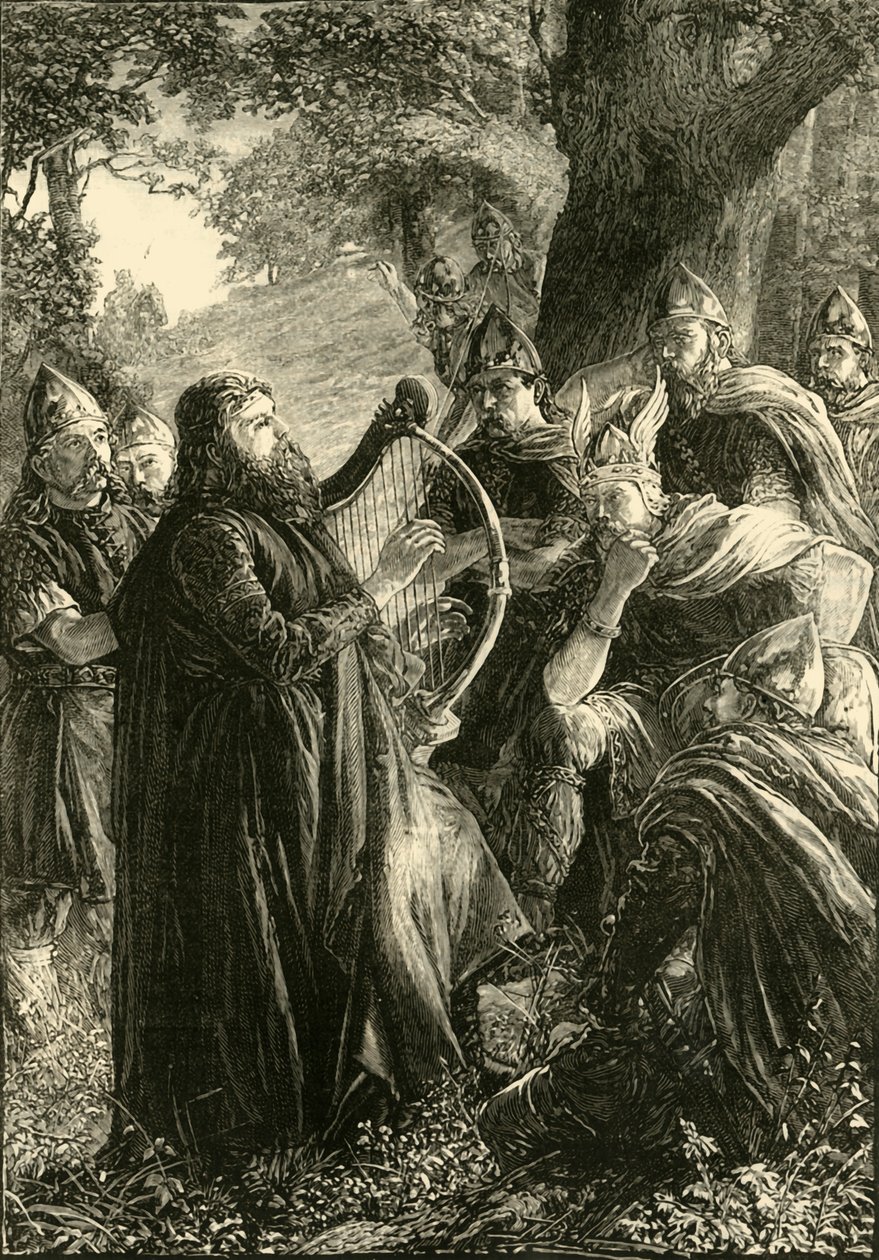 Nagy Alfréd, Harpernek álcázva, Guthrum előtt játszik, 878, 1890. alkotó: Unbekannt