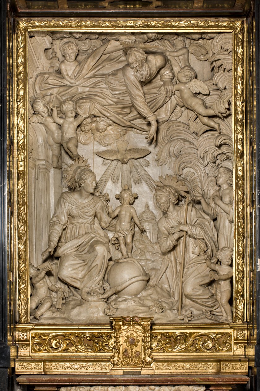 Szent József oltár vagy a Szent Család oltára, dombormű, Giacomo Bertesi 1668, Santa Maria Assunta székesegyház, székesegyház, Cremona, Lombardia, Olaszország (fotó) alkotó: Unbekannt