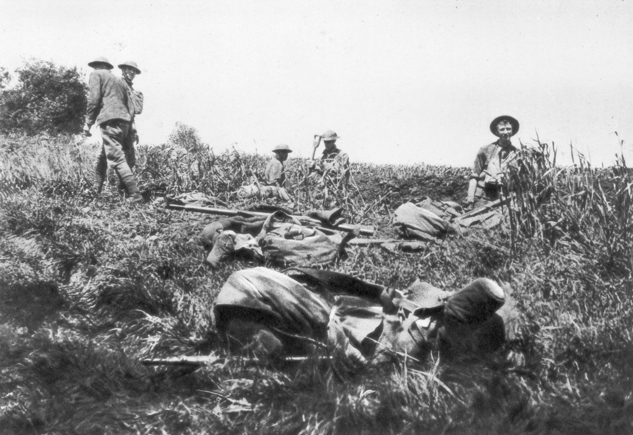 Amerikai tengerészgyalogosok árkokat ásnak, Lucy-le-Bocage, Franciaország, 1918. június 1. alkotó: Unbekannt