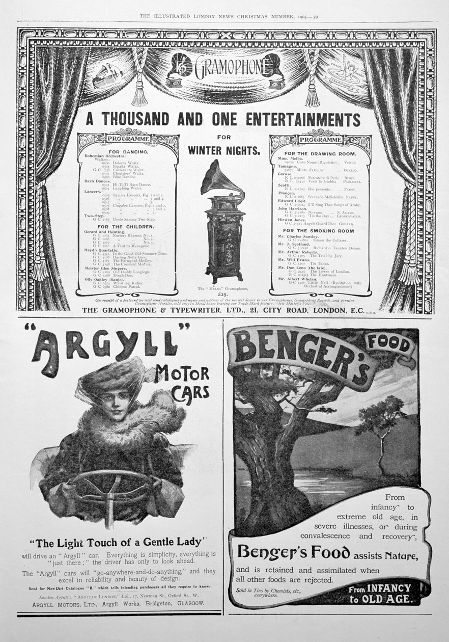 Egy reklámoldal az Illustrated London News-ban, 1905. karácsony alkotó: Unbekannt