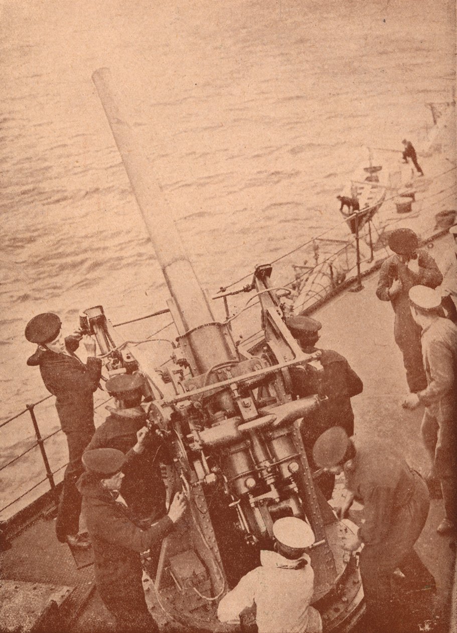 Légvédelmi fegyver hadműveletben egy brit csatahajón, c1917 1919 alkotó: Unbekannt
