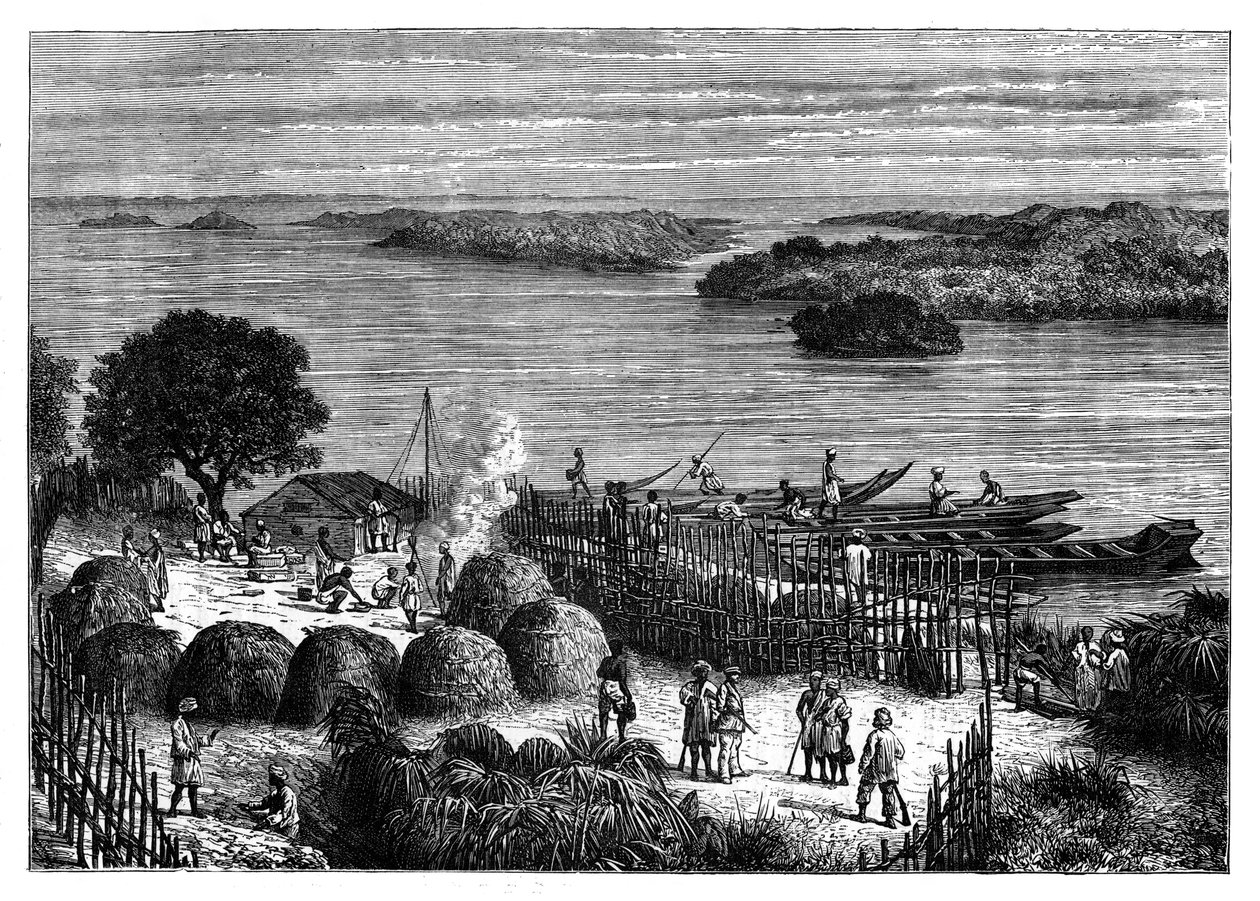 Tábor a Kongó folyónál, Afrika, 1890 alkotó: Unbekannt