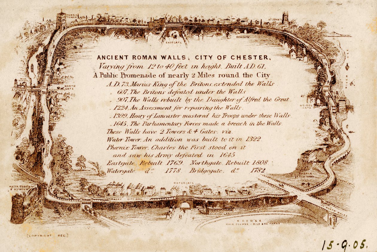 Ókori római falak, Chester városa, 1905 alkotó: Unbekannt