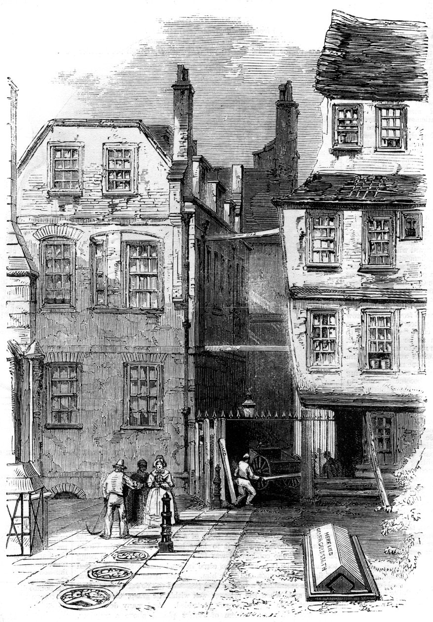 Ősi házak a templomban és Oliver Goldsmith sírja, London, 1860 alkotó: Unbekannt