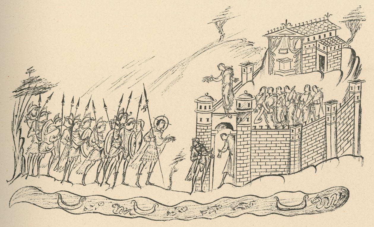Angolszász harcosok közelednek egy erődhöz, 1908 alkotó: Unbekannt