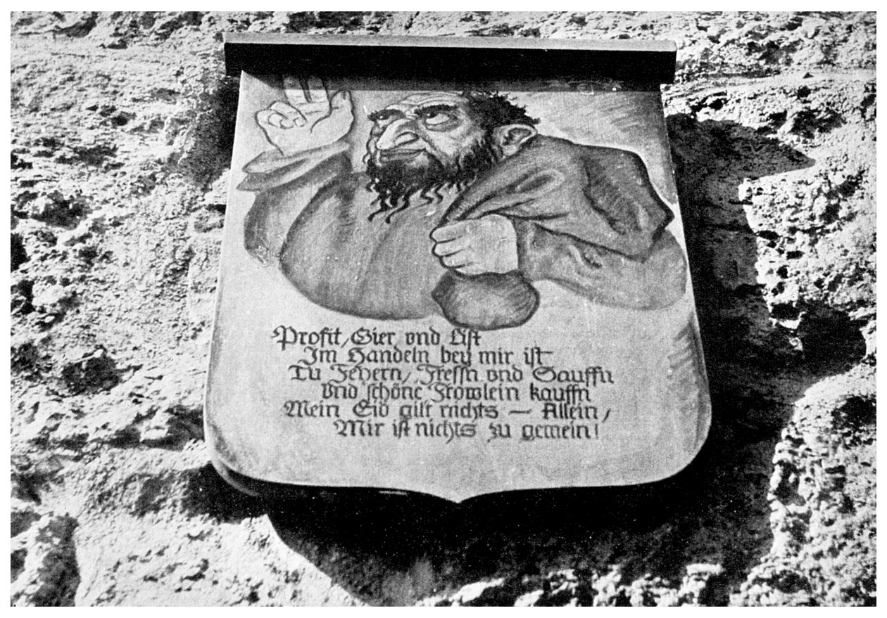 Antiszemitizmus: középkori felirat a városfalon, Rothenburg, Németország, 1956 alkotó: Unbekannt