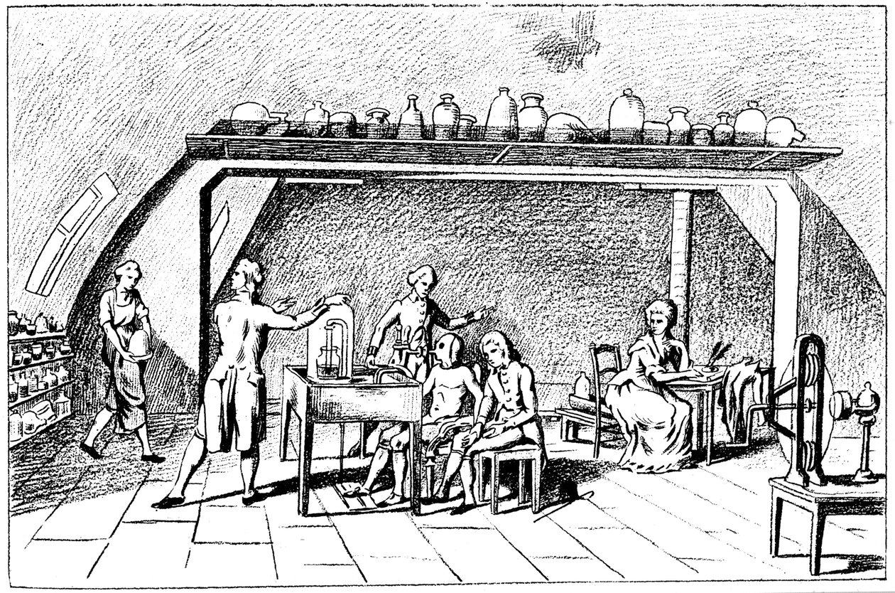 Antoine Laurent Lavoisier, a 18. századi francia kémikus, aki a légzést vizsgálja alkotó: Unbekannt