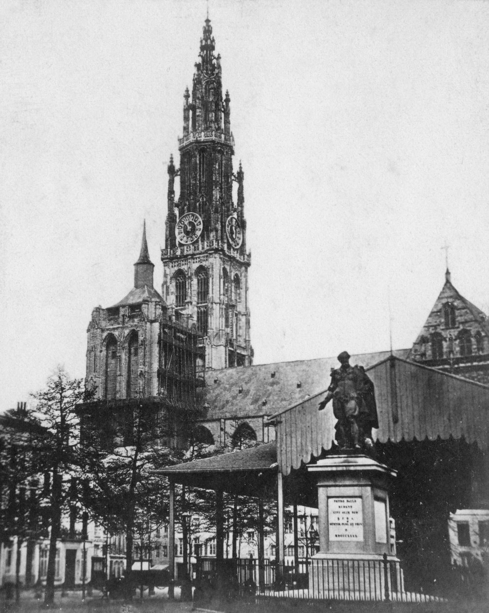 Antwerpeni katedrális és Peter Paul Rubens művész szobra, Belgium, 1867 alkotó: Unbekannt