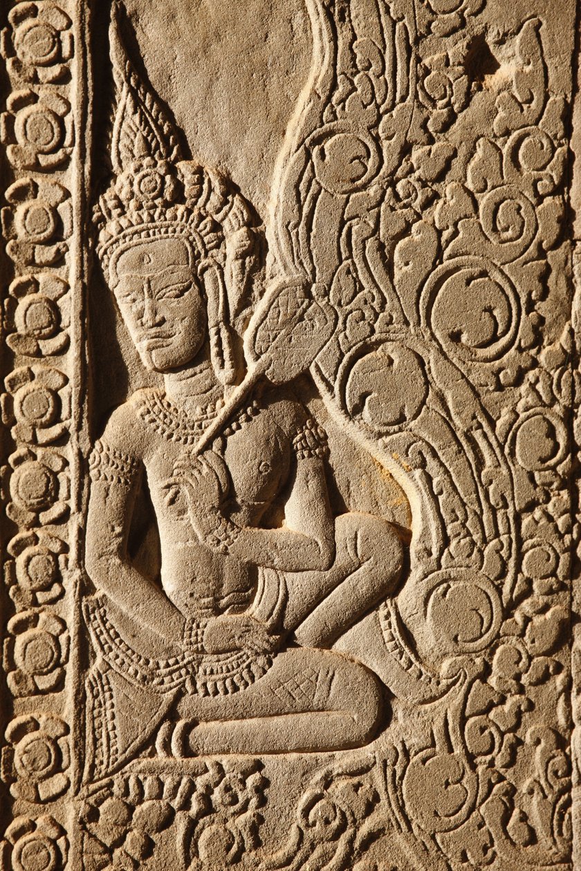 Apsara táncos faragás Angkor Watban, Siem Reapben, Kambodzsában alkotó: Unbekannt