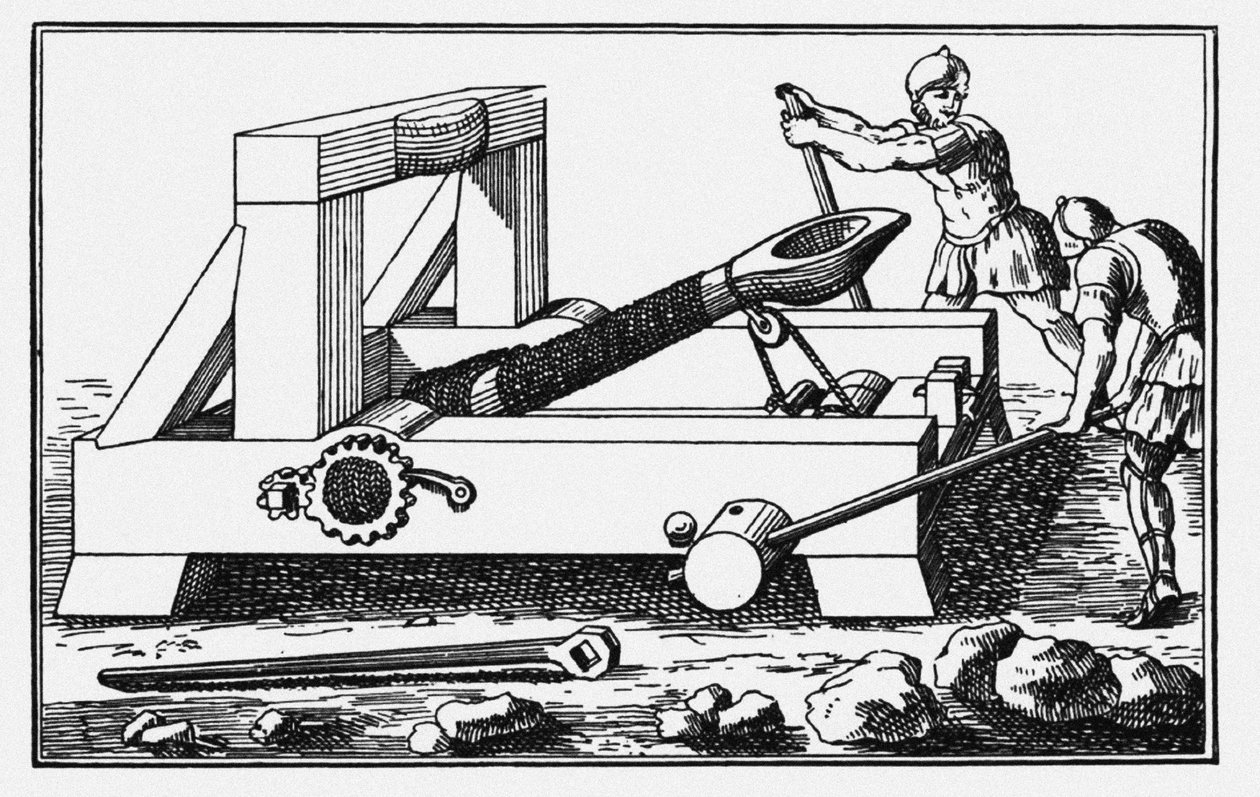 Arkhimédész ostromkatapult. Polybiosz történeteiből, 1727 alkotó: Unbekannt