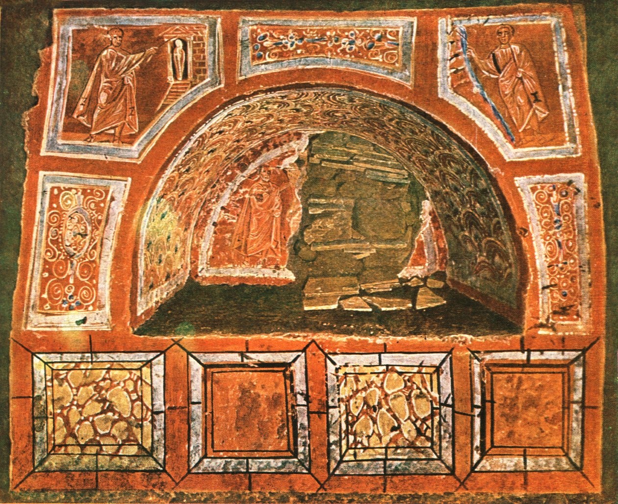 Arcosolium Domitilla katakombájában a Via Ardeatinán, Róma, Olaszország, 1928. alkotó: Unbekannt