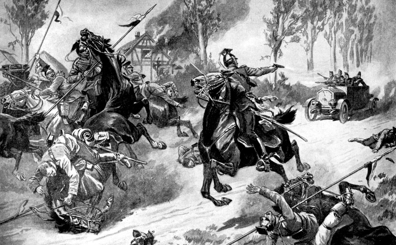 Páncélozott belga csapatok az ulánusok támadása alatt, első világháború, 1914 alkotó: Unbekannt