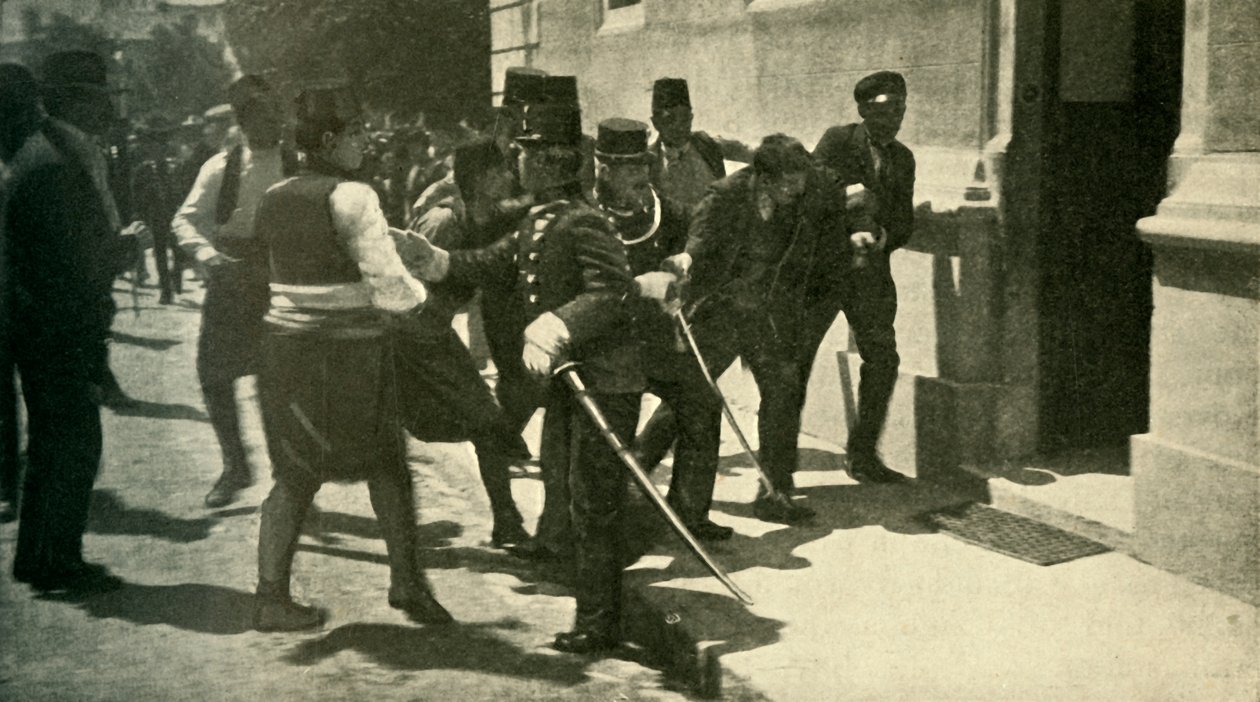 Gavrilo Princip letartóztatása ... Szarajevó, 1914. június 28., 1920 c. alkotó: Unbekannt